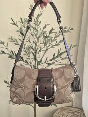 RARE Vintage Coach Soho Signature Canvas Shoulder Bag in Taupe Brown